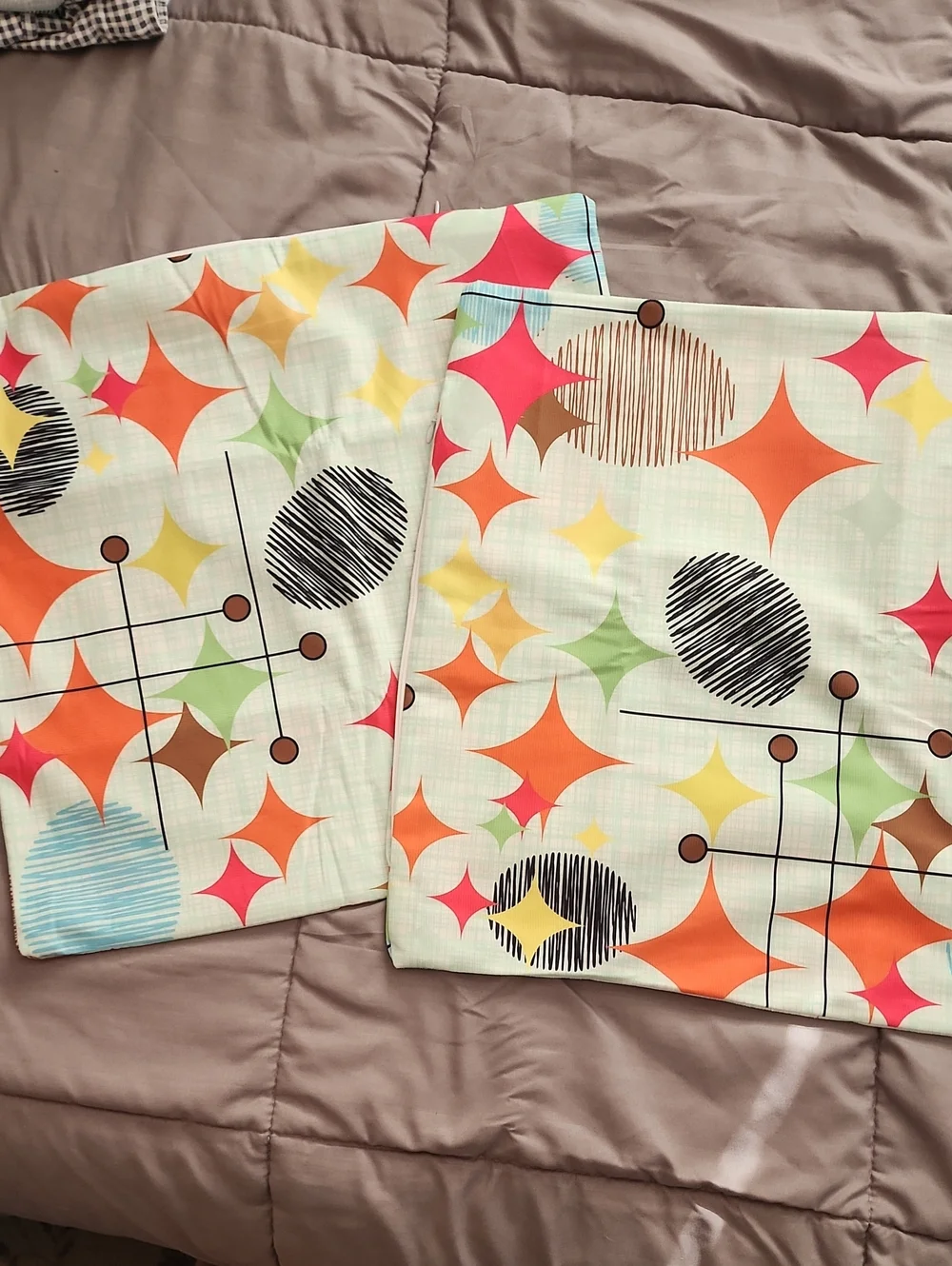 Set Of Two Mid Century Modern Atomic Starburst Throw Pillowcases - Multicolor